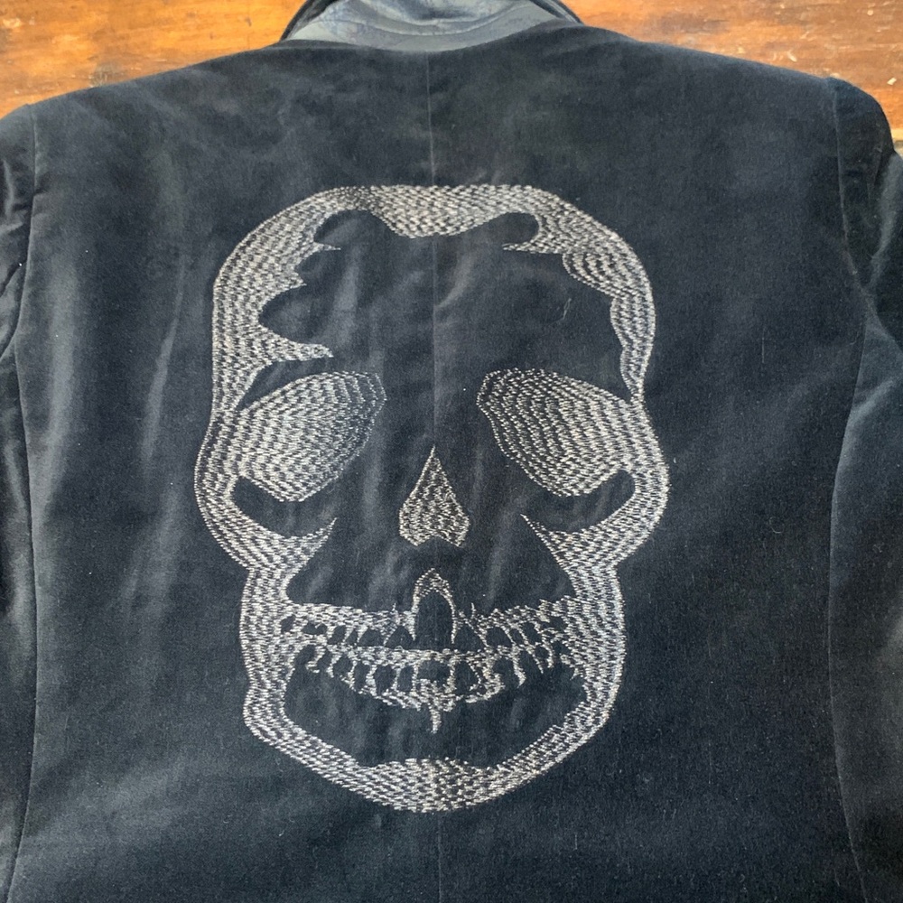 ZADIG AND VOLTAIRE BLACK COTTON VELVET BLAZER WITH EMBROIDERED  SKULL MOTIF